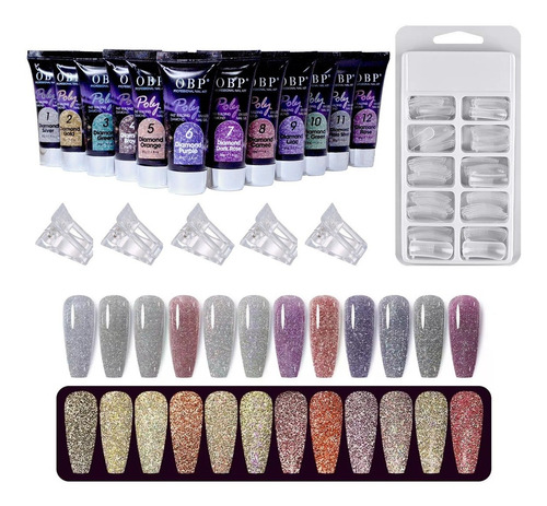 Kit Polygel Nail Diamante 12pz Para Decoración De Uñas 30ml