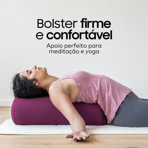 Almofada Cilíndrica Bolster Eco Rolinho Yoga Restaurativa Cor Ameixa Yogateria