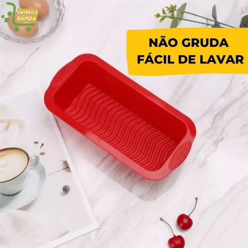 3 Formas Silicone Clink Pão Bolo Inglês 26,5x13 Cm Vermelho Ou Cinza