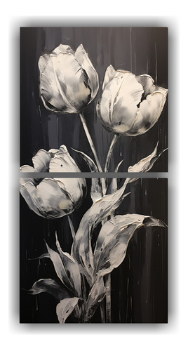 80x40cm Cuadro Dibujo Escena De Tulipanes Negros Estilo Pint