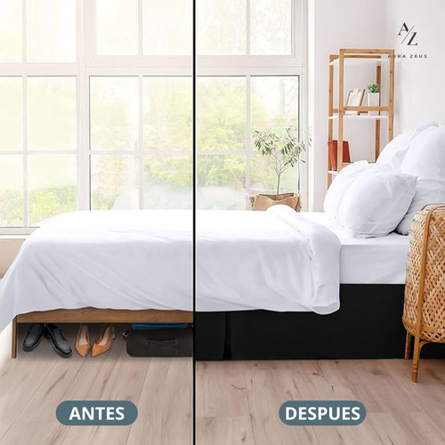 Faldon De Cama 2 Plazas Negro Suave Liso Con Pliegues Az