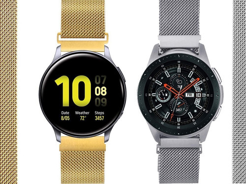 Kit 2 Pulseiras Aço Galaxy Watch 44 Amazfit Bip Gt 2 46mm Cor Prata - Gold Largura 20 Mm