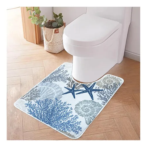 comprar Alfombras De Inodoros En Forma De U Azules Azules Lavables 2