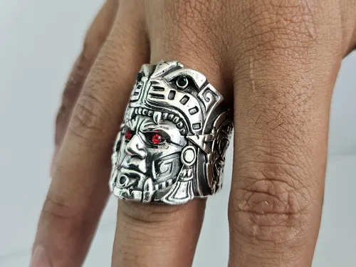 Anillo Guerrero Azteca Jaguar Plata Ley 925 Cuotas sin inter s