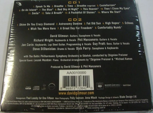Cd David Gilmour en vivo en Gdansk Duplo Novo Lacrado Nacional