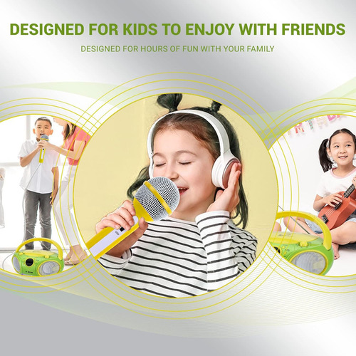 Singingwood NP030ab-yg: sistema de karaokê portátil, leitor de CD portátil com Bluetooth para rádio estéreo AM/FM, entrada para fone de ouvido, karaokê portátil compatível com AC ou bateria, verde