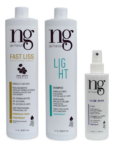 Ng De France Kit Fast Liss + Spray Thermo + Sh. Light 1l
