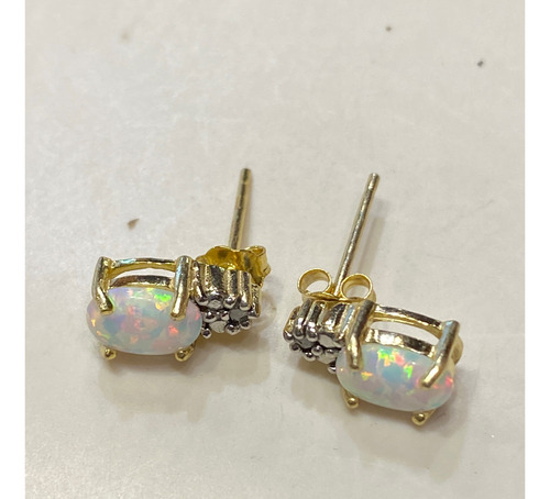 Luli Aros Caravanas Plata 925 Baño Oro Ópalos Diamantes