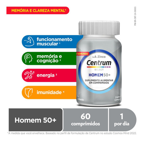 Nova Fórmula Centrum Select Homem 50+ Com 60 Comprimidos Sem Sabor