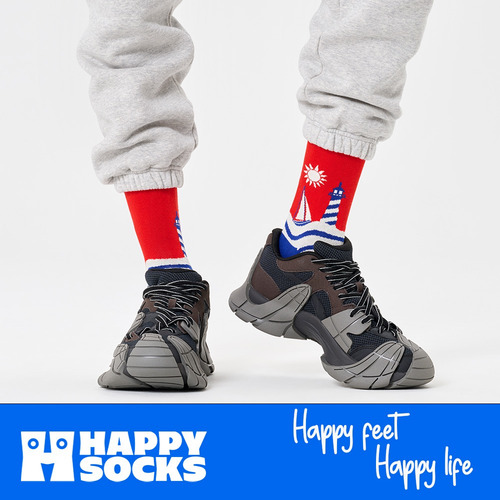 Calcetín Happy Socks Original Diseño Velero Unisex Estampado Multicolor Rayas 22 Cm - 25 Cm Del Pie