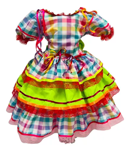 Vestido Festa Junina Caipira Xadrez Infantil Preto e Branco