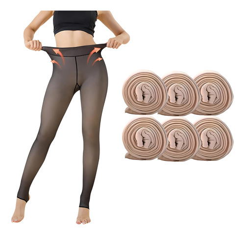 Pack 6 Calzas Efecto Piel Calzas De Polar Mujer Panty Piel