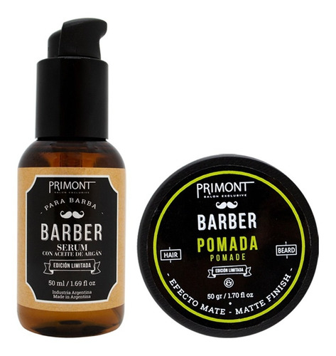 Primont Barber Pomada Mate 60ml + Primont Barber Serum Barba