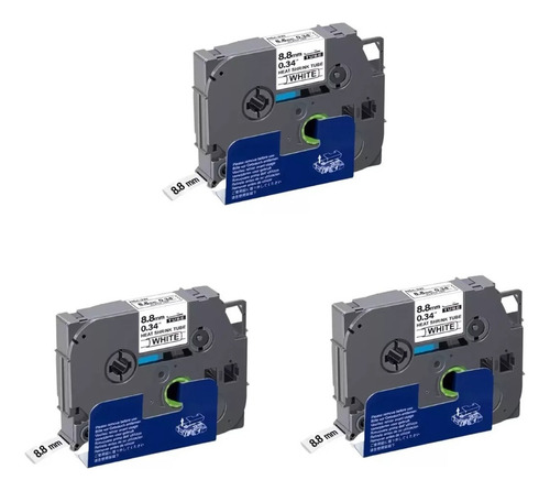 3x Fita Termoretrátil X-full P/uso Brother Tze-hs-221 Hse221 Cor Branca Com Escrito Preto