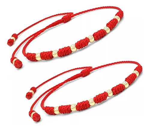 Pulsera Tobillera  7 Nudos Hilo Rojo Oro Laminado 18k 