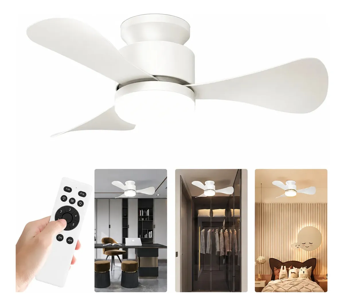 Ventilador de Teto FANSVENTO Branco, 28" Silencioso Com LED e Controle Remoto, Motor DC Reversível