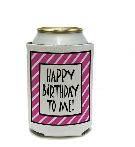 Diseño Texto Happy Birthday Me Stripe Pink  funny Can