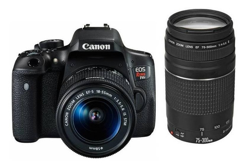  Canon EOS Rebel T6i 18-55mm IS II STM + 75-300mm III Kit DSLR cor  preto