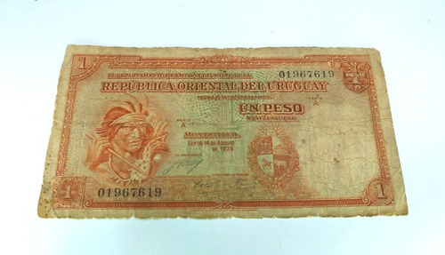 Billete De Un Peso Uruguay Ley De 14 Agosto De 1935 (Usado)