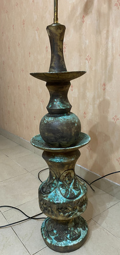 Lampara De Pie Antigua De Ceramica Y Pantalla-usada No Envio Natural (Usado)