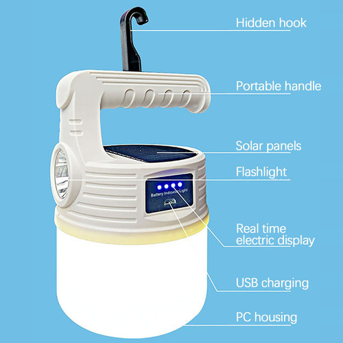 Linterna Solar Recargable T Para Acampar Al Aire Libre Tele