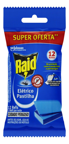 Repelente Pastilha Elétrico 12 Noites Raid Pacote 12 Unidades Refil