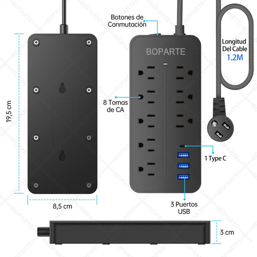 Boparte El08 - Extensão Elétrica Multicontacto Com 8