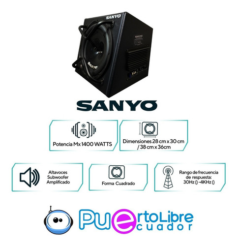 Sanyo Potente Bajo Subwoofer Amplificado 1400w + Kit Cables