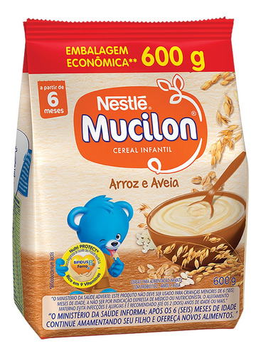 Cereais Infantil Nestlé Mucilon Arroz e Aveia em pacote 600 g