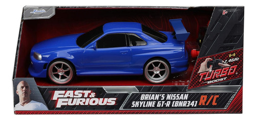 Toyota Supra Rapidos Y Furiosos Control Remoto 1:16 Jada Color Azul Personaje Brian Nissan Skyline Gtr