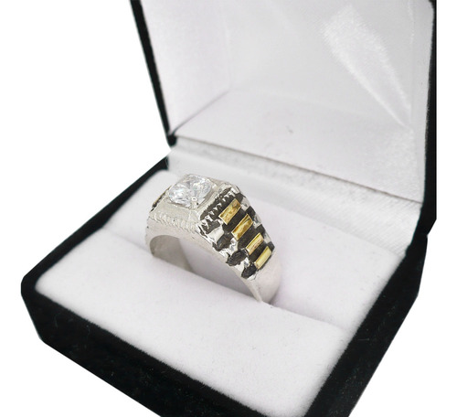 Sello Hombre Anillo Plata Y Oro Con Piedra Modelo Stair