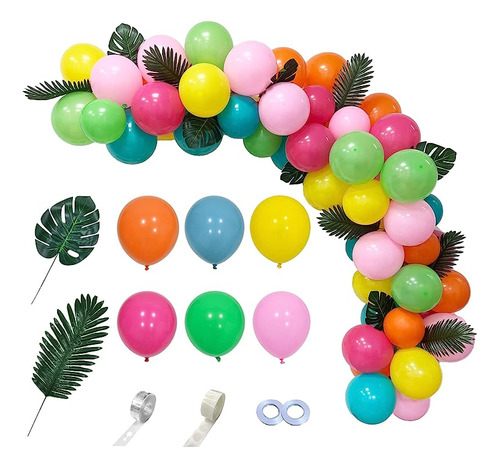 Kit Guirnalda Arco Globos Tropicales Hojas Palmera Decoracio