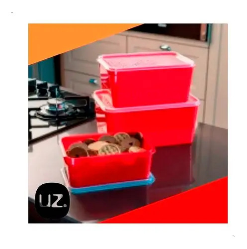 Conjunto Potes Plástico UZ com Tampa BPA Free Micro-ondas 3L 2L 1L