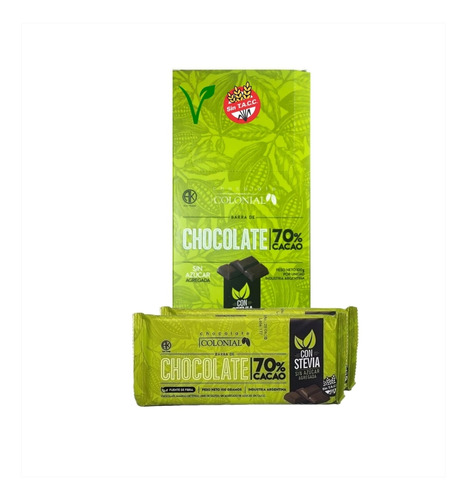 Chocolate Colonial Cacao Al 70% Con Stevia 10 Uni. X100gr