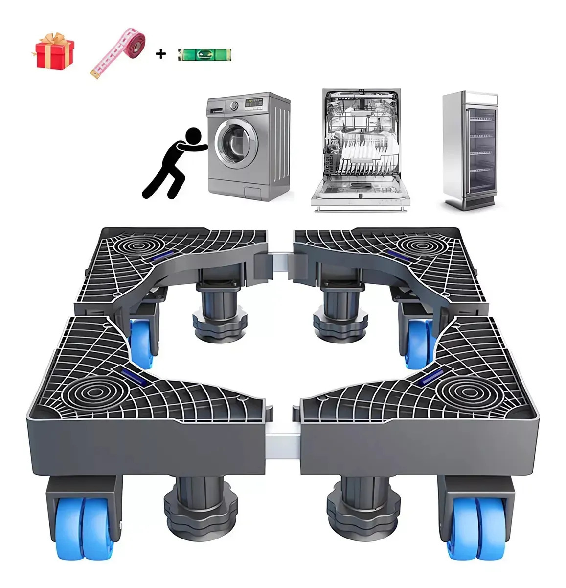 Base móvil ajustable para lavadora y refrigeradora, 8 pies y 4 Ruedas dobles, acero inoxidable, antideslizante y vibración, 42-60 cm