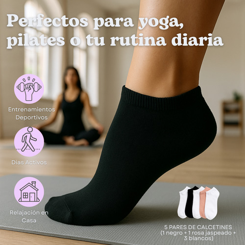 5 Calcetines Mujer Corte Bajo Premium Ultra Suaves Vrskl0017 Rosa/blanco/negro Liso Único