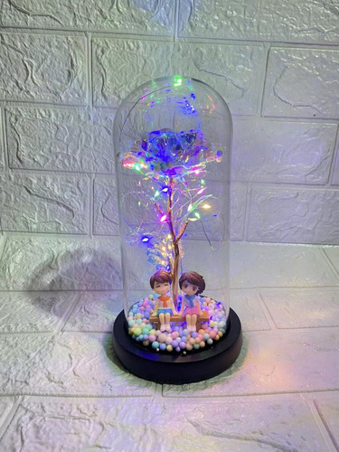 Rosa Eterna De Cristal +luz Led + Caja De Regalo + Figuras