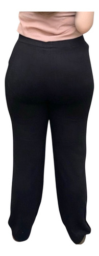 Pantalon Mujer Pierna Ancha Casual Stretch Negro Con Envio