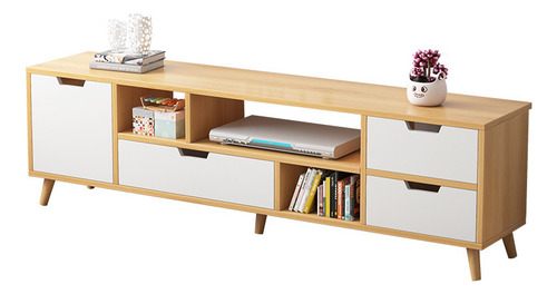 Mueble Tv Nórdico 140cm - 4 Puertas + 3 Estantes Abiertos Color Roble+blanco