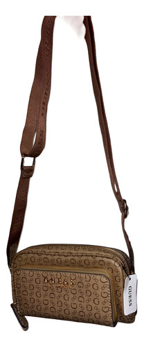 Cartera Guess Camryn Mini Original Logo Marrón Importada Marrón Claro Monograma “g” Repetido Dorado Marrón Con Logo Guess
