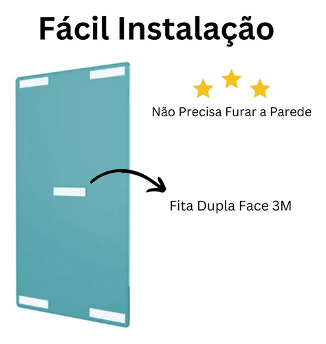Espelho De Barbear C Fita Dupla Face 28 X 15 Cm Box Banheiro Moldura Sem Moldura