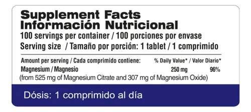 Citrato De Magnesio Qualivits® 250mg X 100 Tabletas Calidad Sin Sabor