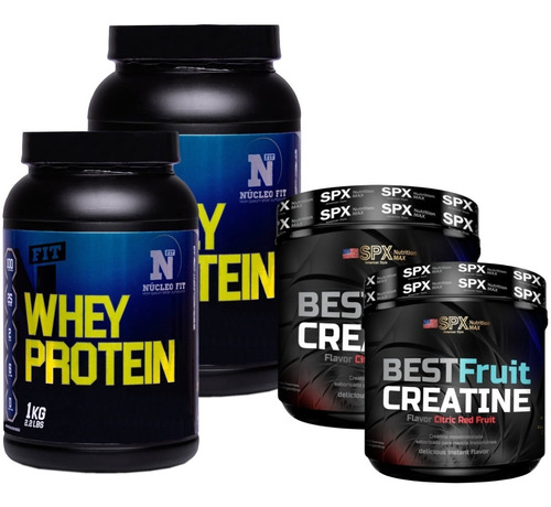 2 Creatina 300 Grs + 2 Whey Protein 1 Kg Nucleo Fit Proteína