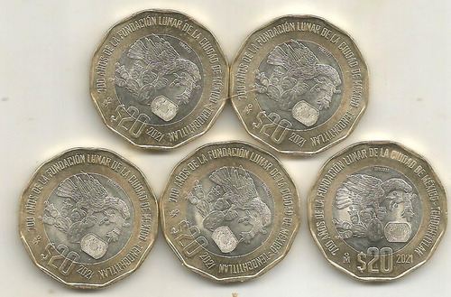 5 Monedas De 20 Pesos 700 Años  De Tenochtiitlan Brillantes