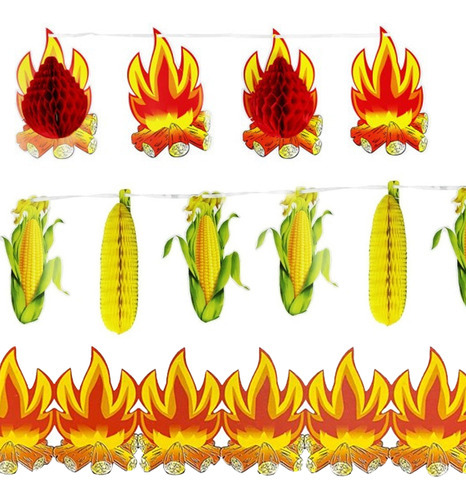 Enfeite Junino Colorido Guirlanda Balão Festa São João 2,40m Desenho Fogueira