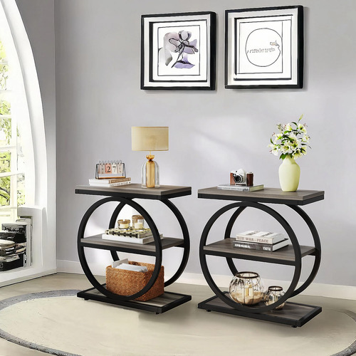 Zroecwt 3-tier End Table Wood Sofa Table With Black Metal