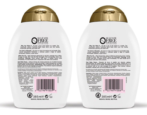 OGX Coconut Milk Coconut milk Set de coco en botella de 377mL por 2 packs