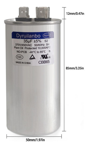 35 Uf ± 5% 35 Mfd Cbb65 Capacensador De Arranque De Ronda Y