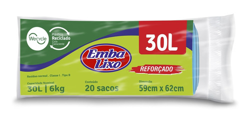 Saco De Lixo 30 L Azul Reforçado Rolo 20 Un Lixeira Grande