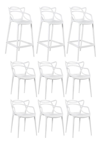 Kit Jantar Allegra 6 Cadeiras E 3 Banquetas Ana Maria Cores Cor da estrutura da cadeira Branco